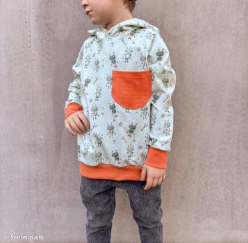Preview: Baumwolljersey Hello Robot! Grau/grün by Swafing von Mrs. Mint Design